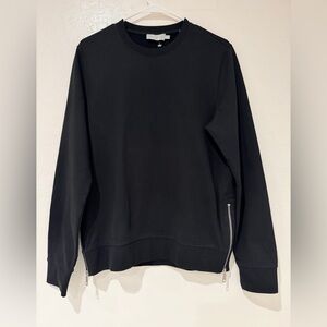 VINCE Black French Terry Side Zip Crew Neck Size S 100% Cotton